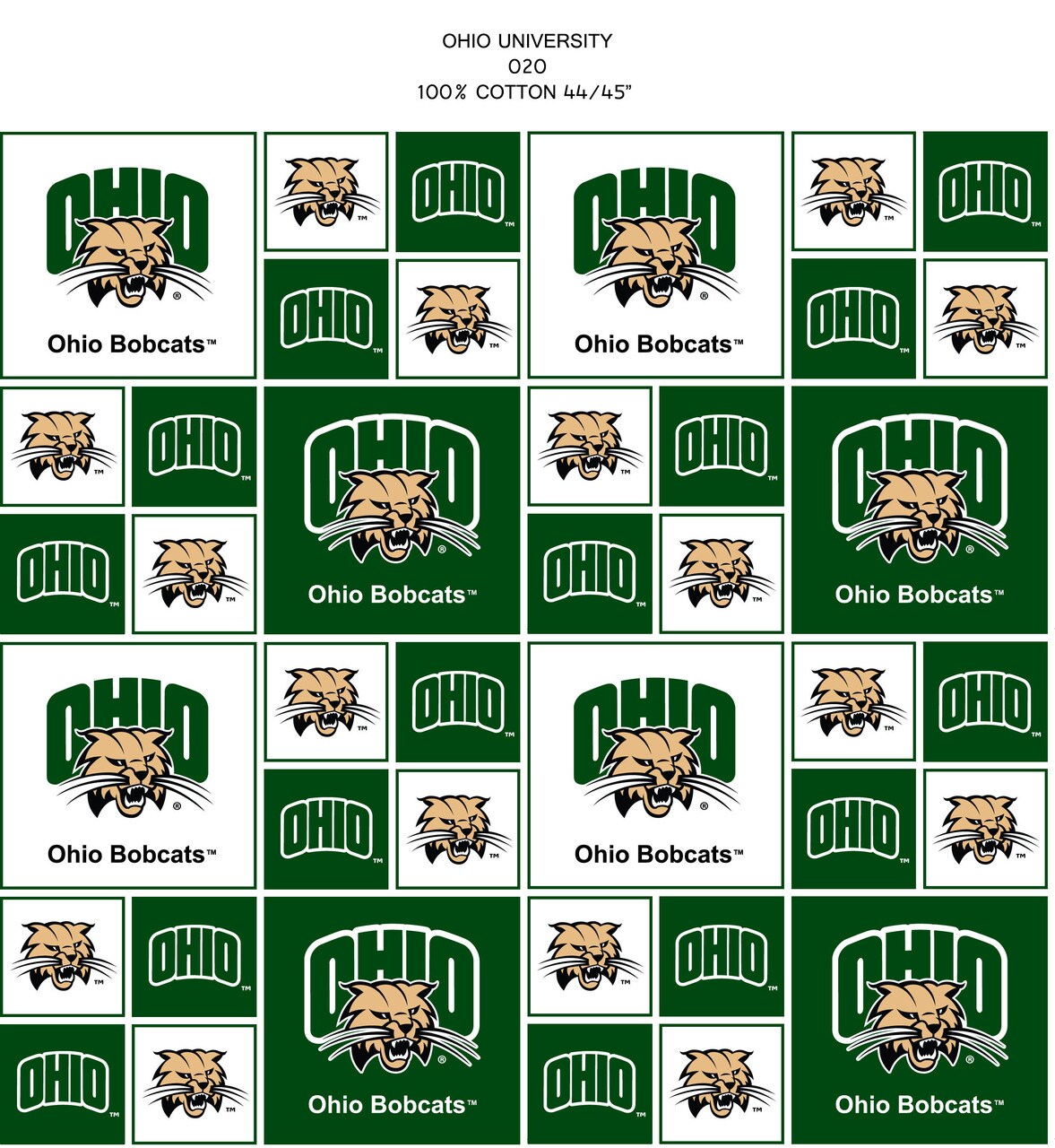 Sykel Enterprises-Ohio University Cotton Fabric-Ohio Bobcats Geometric Cotton Quilting Fabric